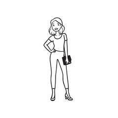 Beautiful Woman Black and White Vector Image Illustration Fashion Girl Portrait Line Art Drawing