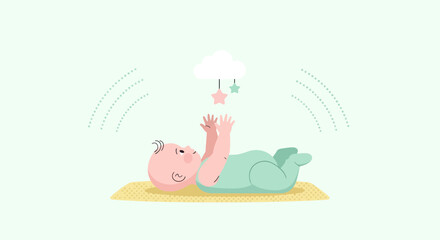 Adorable Baby Reaching for a Mobile, Creating a Playful and Joyful Scene