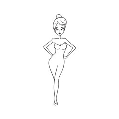 Beautiful Woman Black and White Vector Image Illustration Fashion Girl Portrait Line Art Drawing
