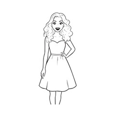 Beautiful Woman Black and White Vector Image Illustration Fashion Girl Portrait Line Art Drawing