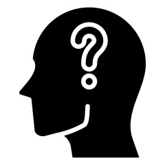 Thinking Mind Glyph Black Silhouette Icon Design Vector - Human head with question mark inside, symbolizing curiosity, doubt, or problem-solving