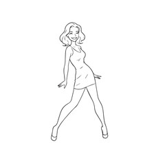 Beautiful Woman Black and White Vector Image Illustration Fashion Girl Portrait Line Art Drawing