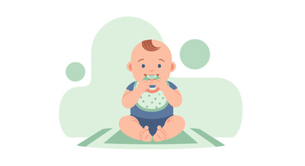 Obraz premium Adorable Baby with Teething Toy: Illustration of a Happy Child During Development