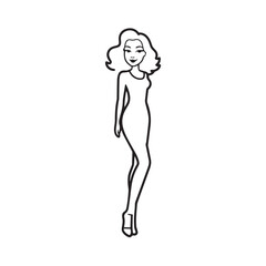 Beautiful Woman Black and White Vector Image Illustration Fashion Girl Portrait Line Art Drawing