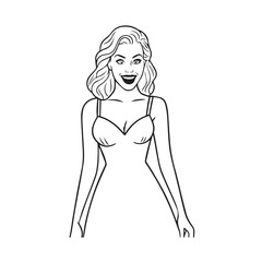 Beautiful Woman Black and White Vector Image Illustration Fashion Girl Portrait Line Art Drawing