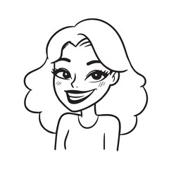 Beautiful Woman Black and White Vector Image Illustration Fashion Girl Portrait Line Art Drawing