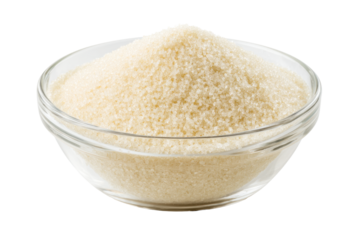 Glass Bowl of Granulated White Sugar on Transparent Background