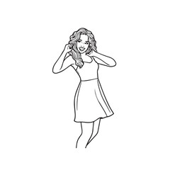 Beautiful Woman Black and White Vector Image Illustration Fashion Girl Portrait Line Art Drawing