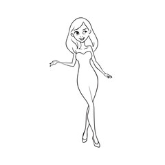 Beautiful Woman Black and White Vector Image Illustration Fashion Girl Portrait Line Art Drawing