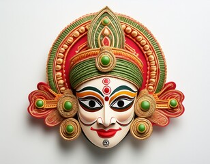 Naklejka premium Vibrant traditional Indian mask showcasing intricate artistry and cultural heritage, perfect for festive celebrations and cultural storytelling.