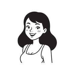 Beautiful Woman Black and White Vector Image Illustration Fashion Girl Portrait Line Art Drawing