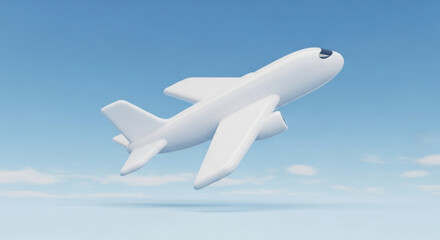 Obraz premium White airplane flying in the blue sky travel transportation aviation flight aircraft journey vacation trip 3d