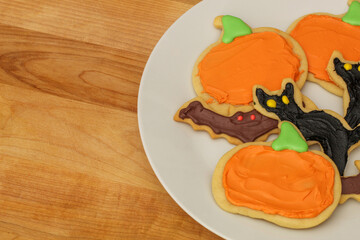 Homemade Halloween Sugar Cookies on White Plate