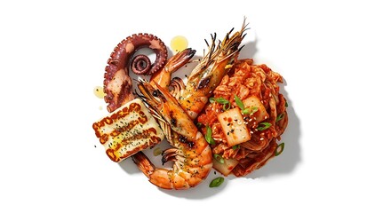 Naklejka premium Grilled Seafood Platter with Spicy Rice.