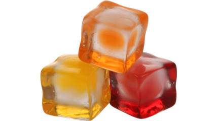 Vibrant trio of colorful ice cubes, perfect for refreshing beverage advertising and summer themes