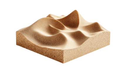 Light beige, square, sculpted form resembling sand dunes