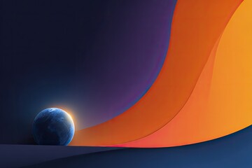 Celestial orb, vibrant hues, abstract curves