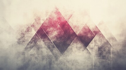 Abstract geometric peaks, textured with smoky overlays in shades of pink, grey, and cream