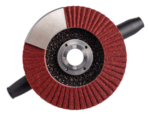 A realistic abrasive grinding wheel with a central metal hub, shown from the front, d 708915