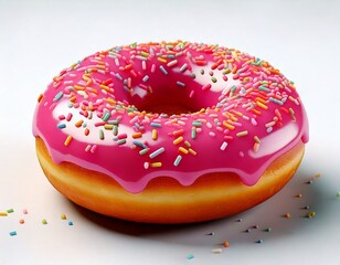 Pink Sprinkled Donut 3d rendered, isolated on white background