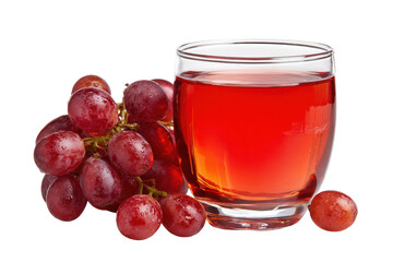 Glass of Red Grape Drink with Fresh Grapes on Transparent Background