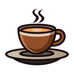 A simple brown vector icon of a hot coffee mug with steam
