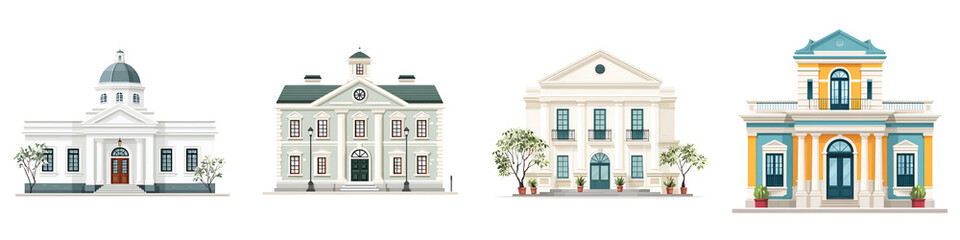 Obraz premium Buildings Set: Architecture Facades on White
