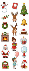 Fototapeta premium christmas icons set 크리스마스 아이콘 세트 풍선 요정 트리 산타 선물 케이크 