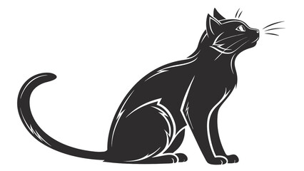 Elegant Black Cat Vector, Halloween Cat Silhouette, Sitting Black Cat Illustration