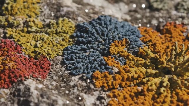 Vibrant Lichen on Rocks - A close-up shot reveals a stunning array of colorful lichen growing on a rough rock surface.