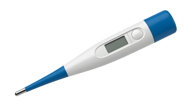 Modern digital thermometer with blue accents ready for health monitoring and medical use