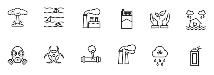 Water pollution, Contaminate, dirty icon set in thin line style