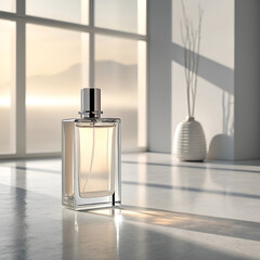 a sleek minimalist perfume bottle with frosted glass