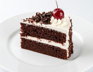 Chocolate Black Forest Cake Slice, white background 
