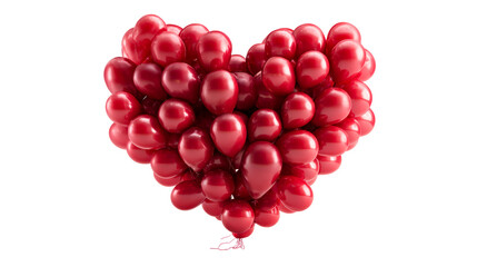 Heart shaped cluster of red balloons on transparent background, cut out transparent