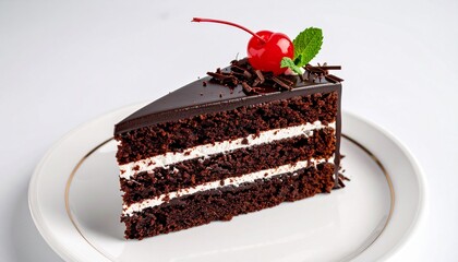 Chocolate Black Forest Cake Slice, white background 