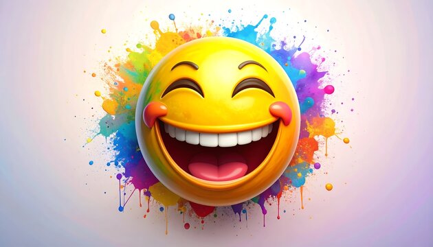 Happy emoji surrounded by colorful paint splatter