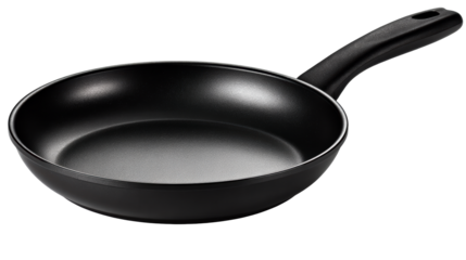 Black Frying Pan with Textured Interior and Handle File on White, cut out transparent