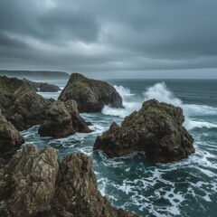 Obraz premium Rugged coastline with jagged rocks