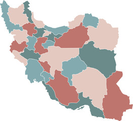 Iran's Topography and Administrative Districts Map, High-Resolution Illustration