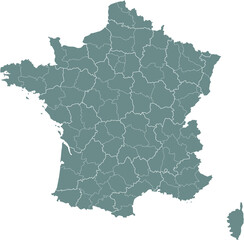 PrintFrance's Topography and Administrative Districts Map, High-Resolution Illustration	