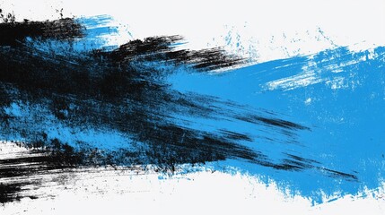 Dynamic brushstrokes black and blue paint splay across a white backdrop, abstract and energetic
