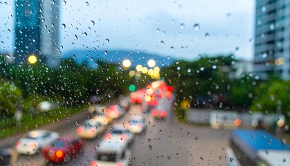 Rainy city street view through a window (1)
