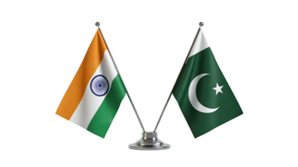 India and Pakistan flags displayed together on poles, symbolizing national identity and international relations