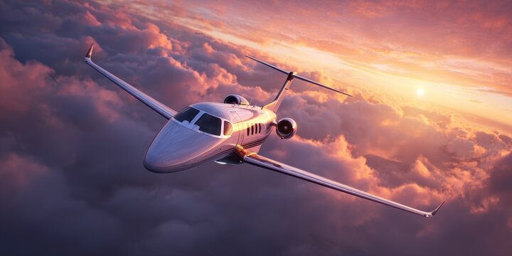 Aviation Cessna. Luxury Private Jet Soaring Above Cloudy Skies at Sunset