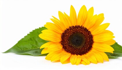 Obraz premium Sunflower with Dewdrops, isolated on white background 
