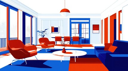 Colorful living room interior illustration.