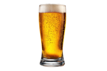 Single Glass of Beer with Foam on Transparent Background