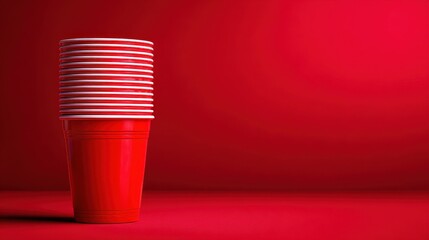 Beer Pong Cup. Red Party Cup for College Tournament Background with Negative Copy Space