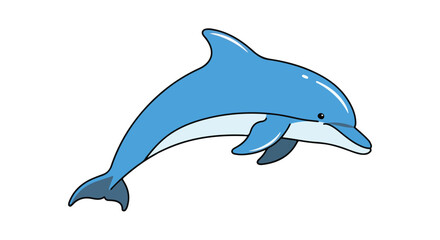 Obraz premium Friendly blue dolphin leaps playfully in a whimsical illustration on a clean white background, full of life and energy